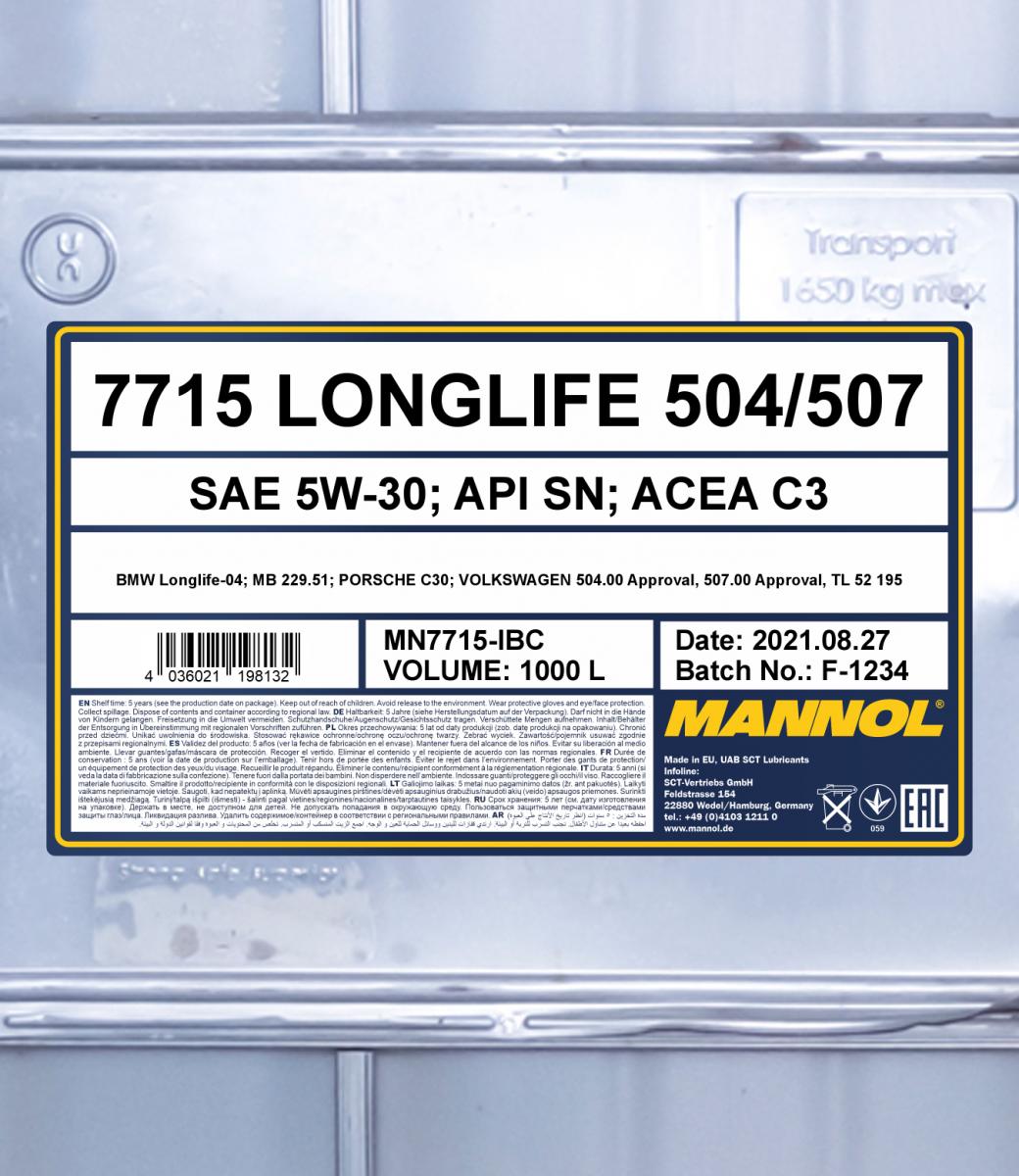 MANNOL 20L 7715 LONGLIFE 504/507 Spezialmotoröl Motoröl API